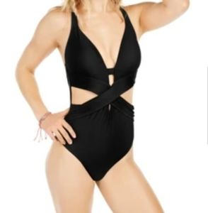 Bar III BLACK Wrap-Around One-Piece Swimsuit M NWT